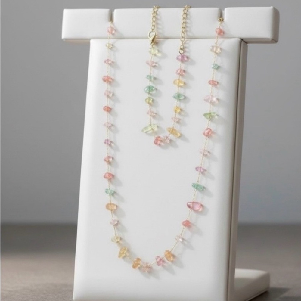 18k Gold Plated Candy Multicoloured Crystal Stone Beaded Necklace. New.